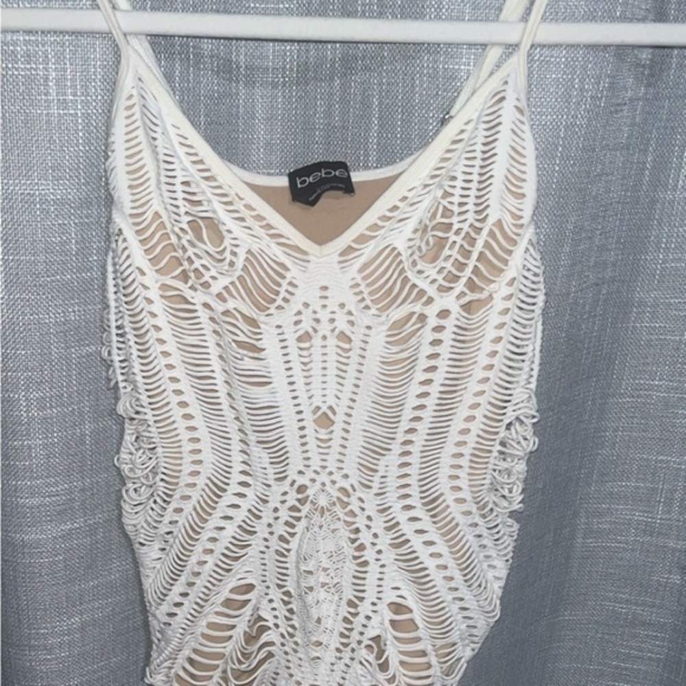 Bebe tan/white cutout dress